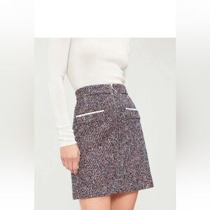 Maje Multicolour tweed mini Skirt Exposed zip fastening front high waist. Sz 40